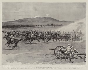 A Batalha de Ladysmith, Artilharia correndo em Ação para bombardear os Boers em Pepworth Hill de Frank Dadd