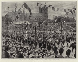 A Cavalaria Colonial Escort passando pela Rua do Parlamento de Frank Dadd