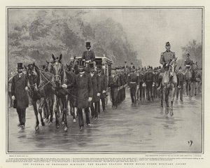 O funeral do presidente McKinley, o carro funereiro deixando a Casa Branca sob escolta militar de Frank Dadd