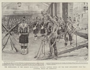 A vinda em casa dos Highlanders de Gordon, coronel Mathias que vê fora do primeiro destacamento das docas de Liverpool para Edimburgo