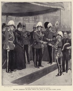 O rei apresenta a Medalha de Guerra Sul-Africana na Parada da Guarda de Cavalos