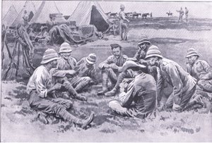 Soldados cansados curtindo um descanso, de After Pretoria: The Guerilla War publicado por Harmsworth Bros Limited, 1901 de Frank Dadd