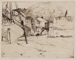 Polperro Harbour com Ponte (gravura) de Frank and Goulding Frederick Short