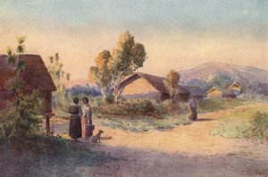 Nova Zelândia: Uma aldeia Maori (litografia a cores) de Frank H Wright