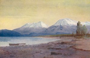 Nova Zelândia: Ao pé do lago Te-Anau (litografia a cores) de Frank H Wright