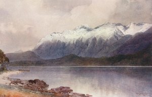 Nova Zelândia: Cathedral Peaks (litografia a cores) de Frank H Wright