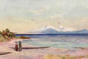 Nova Zelândia: Lago Taupo (litografia a cores) de Frank H Wright