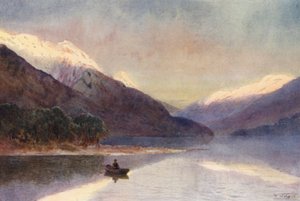 Nova Zelândia: North Fiord, Lago Te-Anau (litografia a cores) de Frank H Wright