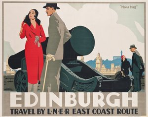Cartaz publicitário LNER rotas da costa leste para Edimburgo