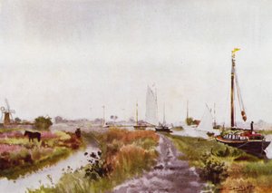 Norfolk Broads: Abaixo de Potter Heigham (cor litho) de Frank Southgate