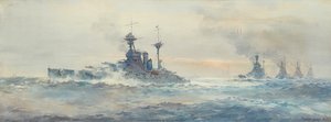 H.M.S. Queen Elizabeth Battle Squadron (aguarela) de Frank Watson Wood