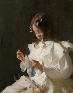 Retrato de uma criança a coser de Frank Weston Benson