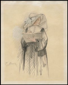 Uma freira segurando um livro e uma caneta, 1827-87 de François Bonvin