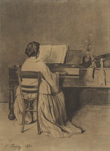 Mulher ao piano, vista por trás de François Bonvin