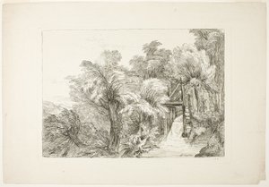 A Mill Lock in the Middle of Willows, plate 97 from Figures of Different Characters, Landscapes, and Studies Drawn from Nature de François Boucher
