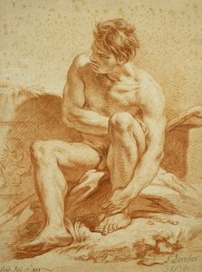 Um nu sentado com um cajado, um alívio com Putti à esquerda, 1738