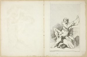 Academic Nude (reto e verso), do Segundo Livro de Figuras Acadêmicas parcialmente gravado pelos Professores da Royal Academy de François Boucher