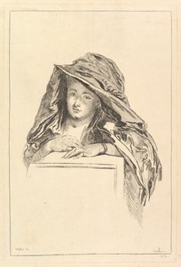 Busto retrato de uma mulher vestindo um manto com capuz, século XVIII. de François Boucher