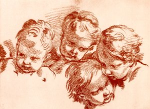 Quatro estudos de cabeças de crianças de François Boucher