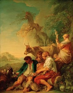 Pastor com gado em uma paisagem de François Boucher
