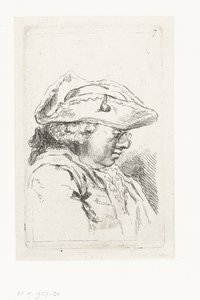 Cabeça de um homem com óculos e tricorne Conjunto de pequenas peças de gênero e títulos (título da série) de François Boucher