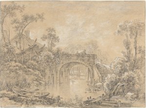 Paisagem com uma ponte rústica de François Boucher
