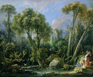 Lavadeiras em uma paisagem, 1760 de François Boucher