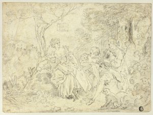 Pastoras e um jovem a tocar gaita de foles de François Boucher