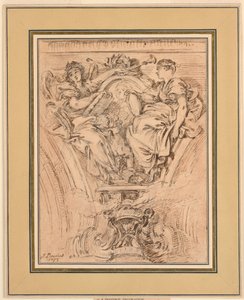 Decoração Spandrel: Fama e Verdade Aplaudindo Luís XV de François Boucher
