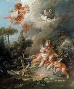 O Anjo Detalhe do Alvo do Amor. Pintura de François Boucher (1703-1770) 1758 Sol. 2,58x1,67 m Paris, de François Boucher