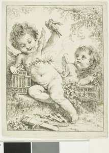 Dois Putti com um pássaro de François Boucher