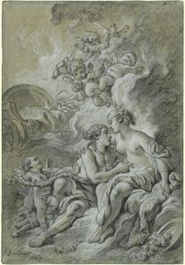 Vênus encostada em seu querido Adonis... de François Boucher
