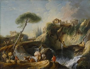 Vista do Tivoli com o Templo de Vesta, c.1749 de François Boucher