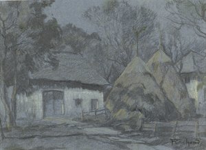 Palheiros em uma casa de fazenda ao luar de François Cachoud