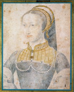 Retrato de Joana de Albret, Rainha de Navarra (1528 - 1572), Mãe de Henrique IV. Desenho com pedra negra e sangue de François Clouet (1515 - 1572) de François Clouet