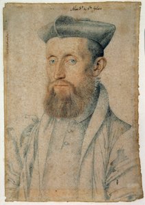Retrato de Mellin de Saint-Gelais (ou Saint Gelais, Saint Gelays, Saint Gelays, Saint-Gelais, Saint-Gelais, Sainct Gelais) (1495-1558), poeta francês. Desenho com sangue e pedra preta por Clouet Francois (1515-1572), cerca de 1500. Chantilly, Musee Conde de François Clouet