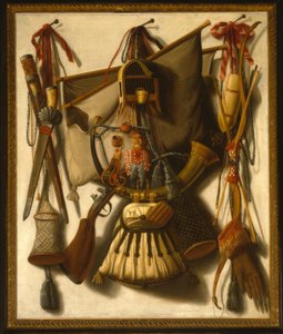 Trompe l&39;oeil ainda vida com equipamento de caça de François Coppeyn