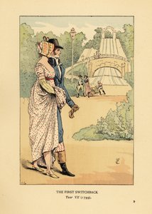 Casal da moda na montanha russa, Les Montagnes Russes a Belleville, construída em 1812. (O primeiro switchback, Ano VII