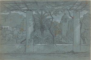 Um terraço e jardim em Capri [reto]