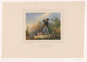 Gamekeeper com três cães de caça
Le départ du garde chasse (título sobre o objecto)
Caçadores com espingardas (título da série)
Chasses au Tir (título da série sobre o objecto) de François Grenier