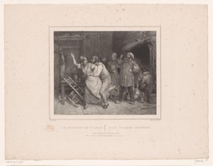 O homem tenta abraçar a mulher na estalagem
Le farceur de village / The village lotherio (título sobre o objecto)
Doze representações de várias figuras (título da série)
Album de douze sujets (...) (título da série)