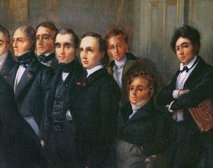 Palestra no foyer da Comédie Française, 26 de maio de 1828 (detalhe) de François Joseph Heim