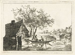 Paisagem fluvial com casa de campo