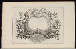Cartouche com folhas de vinho e uvas, Livre de Cartouches Reguliers (Livro de Cartouches Regulares)