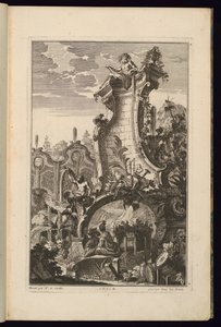 Design para fonte com troféu de instrumentos musicais de François de Cuvilliés the Elder
