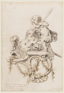 Projeto para um suporte esculpido com Putto acompanhado dos atributos de guerra, para o Grand Trianon, Versalhes de François de Cuvilliés the younger