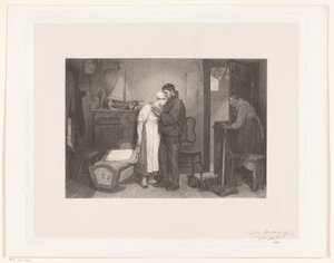 Visser Interior com um casal de luto em um berço vazio de François de Meersman (signed by artist)