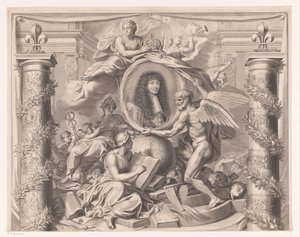 Retrato alegórico de Luís XIV (parte superior) de François de Poilly (I)