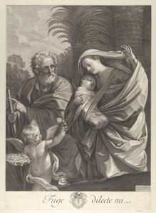 A Fuga para o Egito, a Sagrada Família caminhando junto, São José apontando para o..., c. 1648-81. de François de Poilly