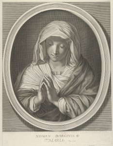 A Virgem em oração olhando para baixo, em uma moldura oval, depois de Reni, 1640-93. de François de Poilly